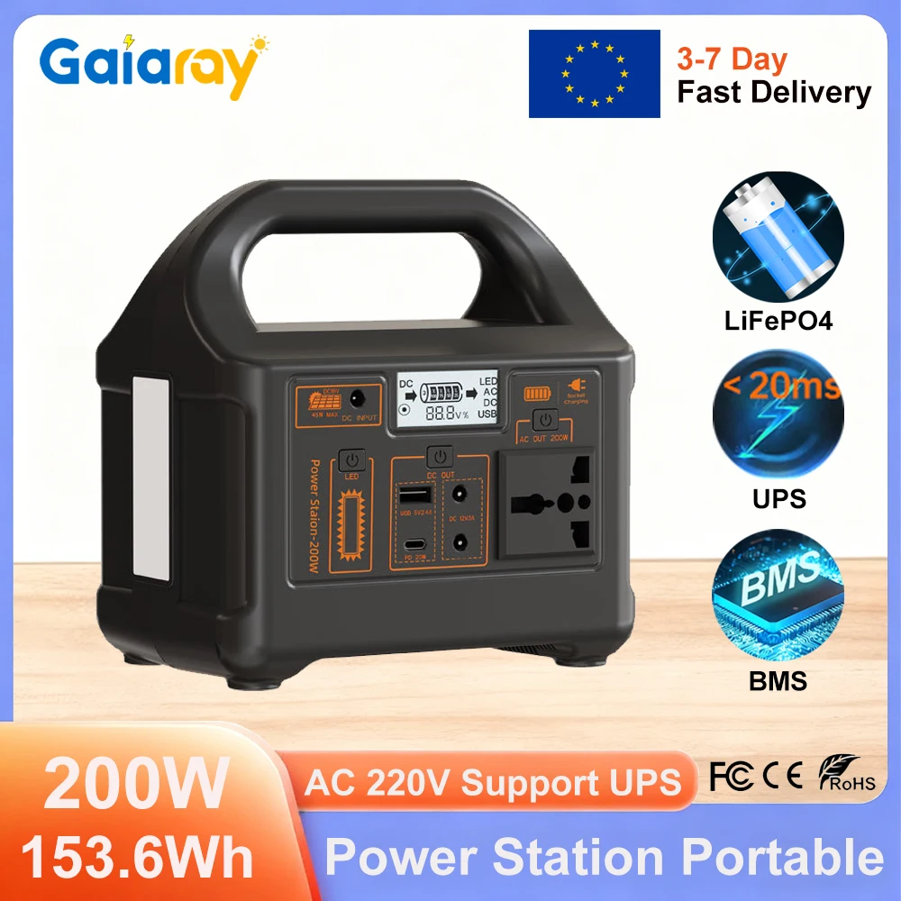 Gaiaray 200W centrale électrique Portable AC 220V 153.6Wh LiFePO4 Station de charge de batterie UPS générateur solaire batterie externe pour le Camping