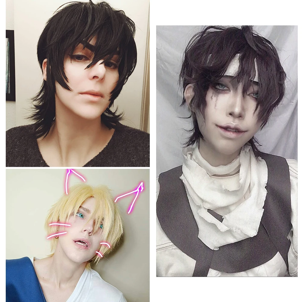 Synthetic Male Cosplay Wigs With Bangs Short Straight Blonde Black Blue White Red Hair Halloween Anime Cosplay Wig For Man Women