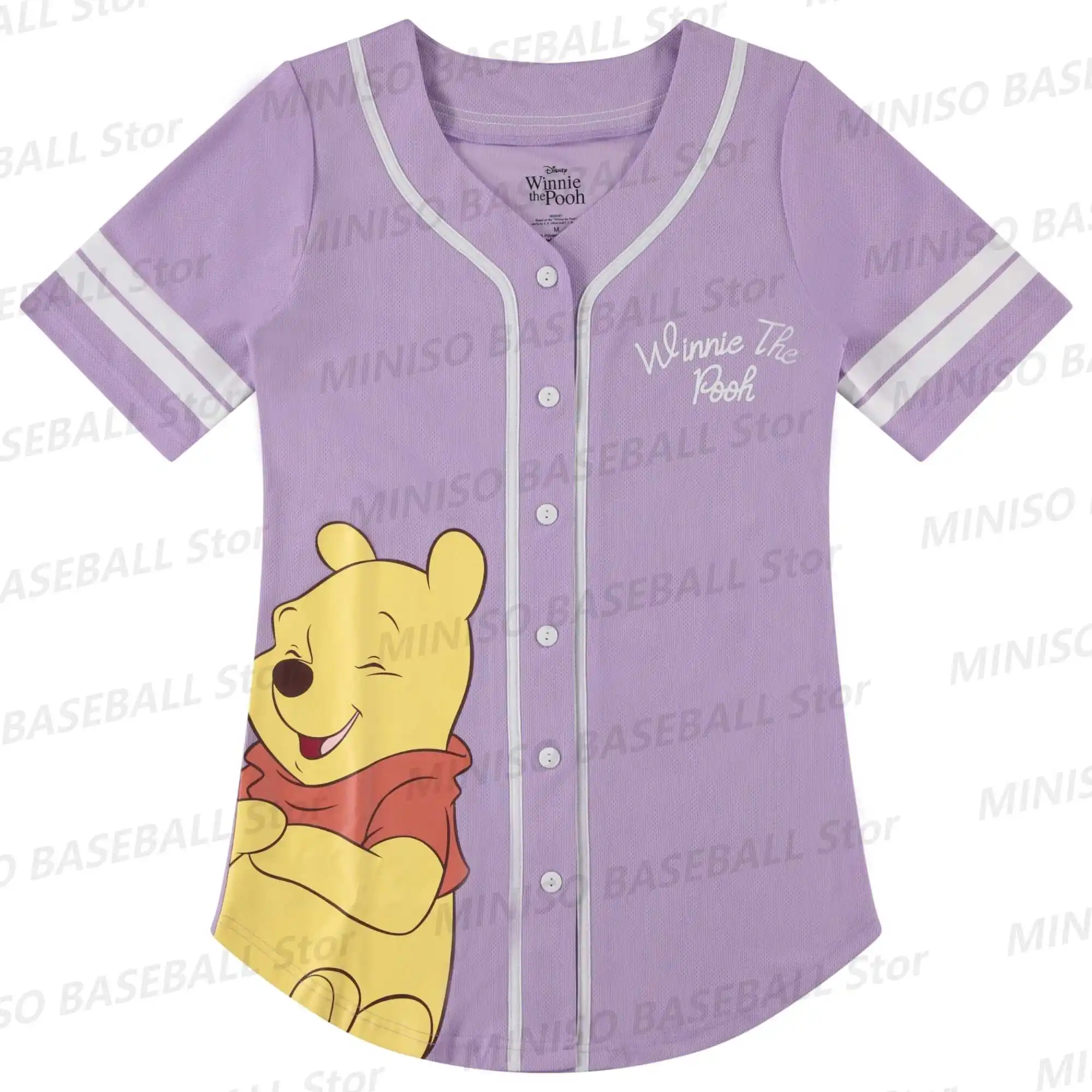 Uniforme de baseball imprimé dessin animé Disney Winnie l'ourson pour enfants et adultes, chemise parent-enfant, violet mignon, décontracté, garçons et filles, nouveau, été, 24