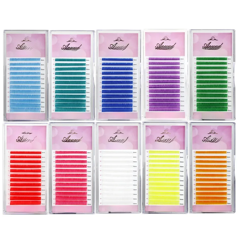 Extension de cils de couleur rouge violet bleu rose blanc marron couleur grippe faux Extension de cils individuels soie cils de Volume russe