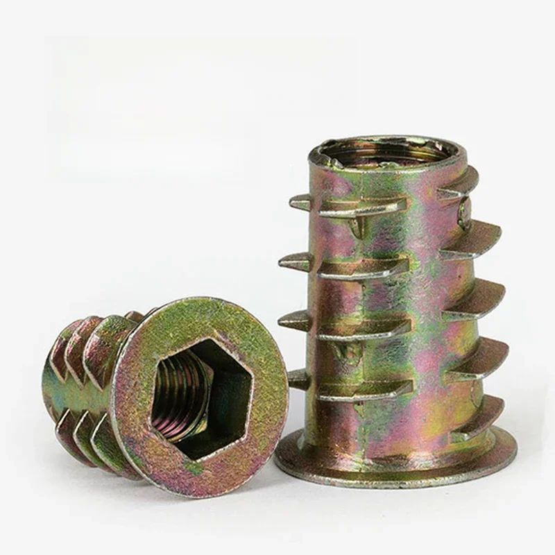 Fil en alliage de Zinc pour écrou d'insertion en bois, tête d'entraînement hexagonale à bride, écrous de meubles M4 M5 M6 M8, 10 pièces/lot