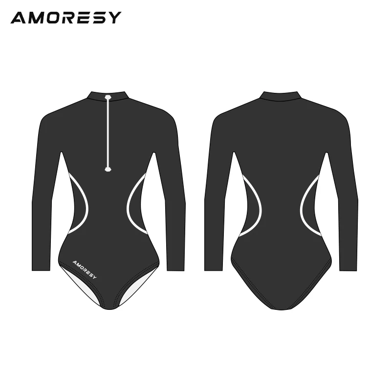 AMORESY Lachesis series black show waist line sexy European and American style luxury front zipper surfing competitive swimsuit