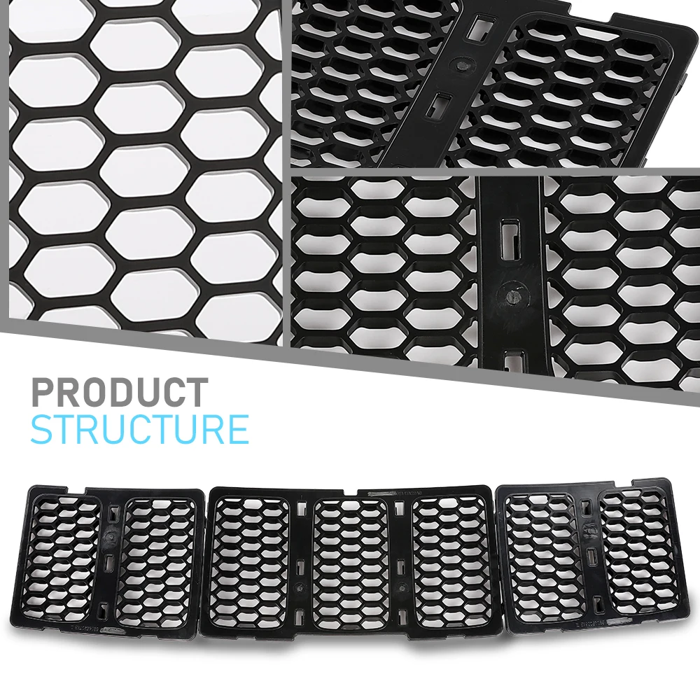 شبكة سوداء مصبغة إدراج عدة غطاء الشواية الأمامية يناسب 2014-16 جيب جراند شيروكي العسل نمط Pp قوي دائم قوي سيارة #4