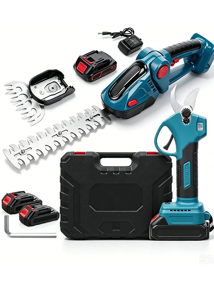 2-in-1 Akku-Heckenschere 25mm Elektrische Gartenschere Rasenschere Strauchschneider Tragbares Rasentrimm-Elektrowerkzeug-Set für Makita-Akkus