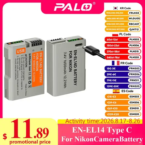 PALO 1650mAh EN EL14 EL14a EN-EL14 EN-EL14a USB Camera Battery For Nikon P7000 P7800 D3100 D3400 D3500 D5100 D5300 D5600 P7700