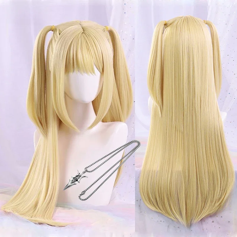 Anime MisaMisa peruka do cosplay Misa Amane długie blond podwójne ogony włosy żaroodporne impreza z okazji Halloween peruki + czapka z peruką — 2