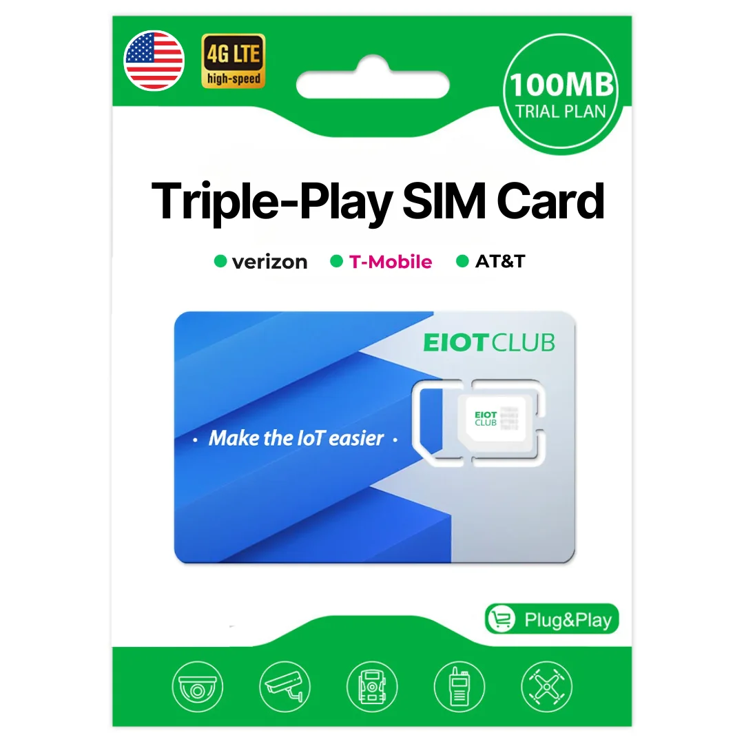 Карта EIOTCLUB USA Prepaid SlM — 100 МБ, 30 дней, поддержка AT&T, T-Mobile и Verizon, только для данных SlM-карта для разблокированных устройств IoT