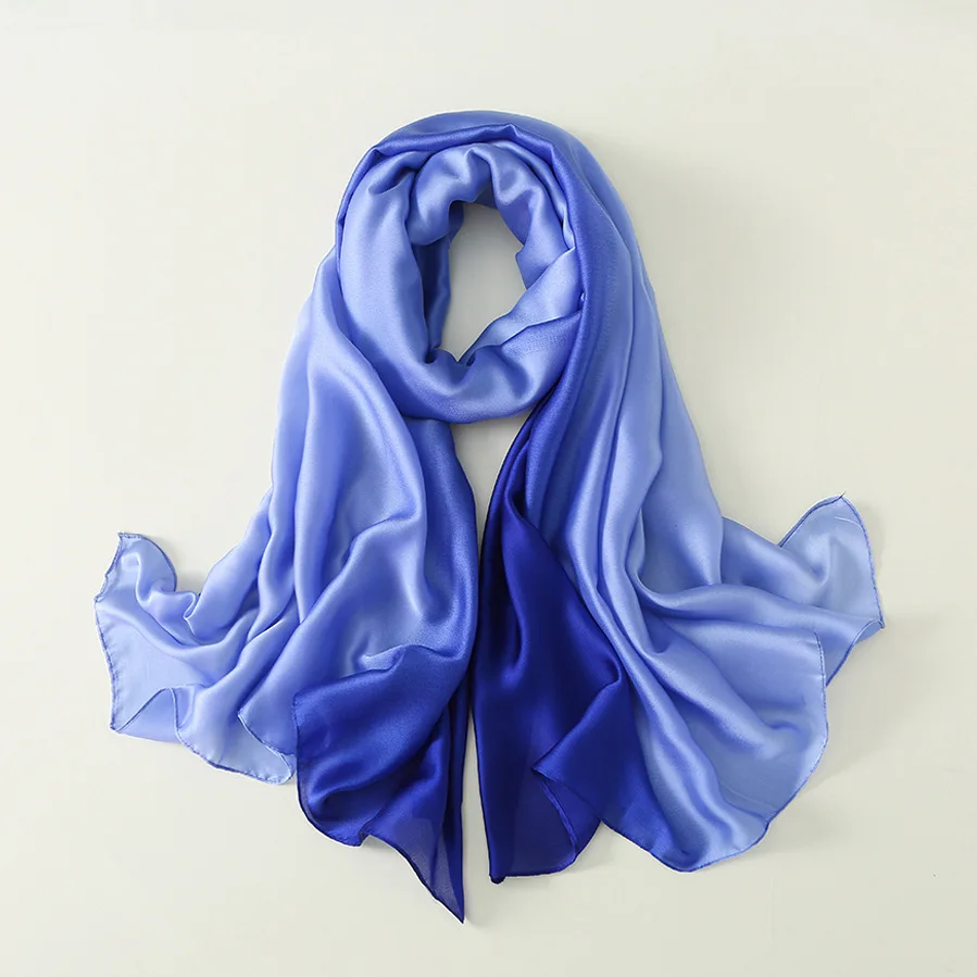 

2024 Luxury Brand Solid Color Gradient Silk Scarf Women Fashion Luxury Shawls and Wraps Beach Female Foulard Oversides Wholesale