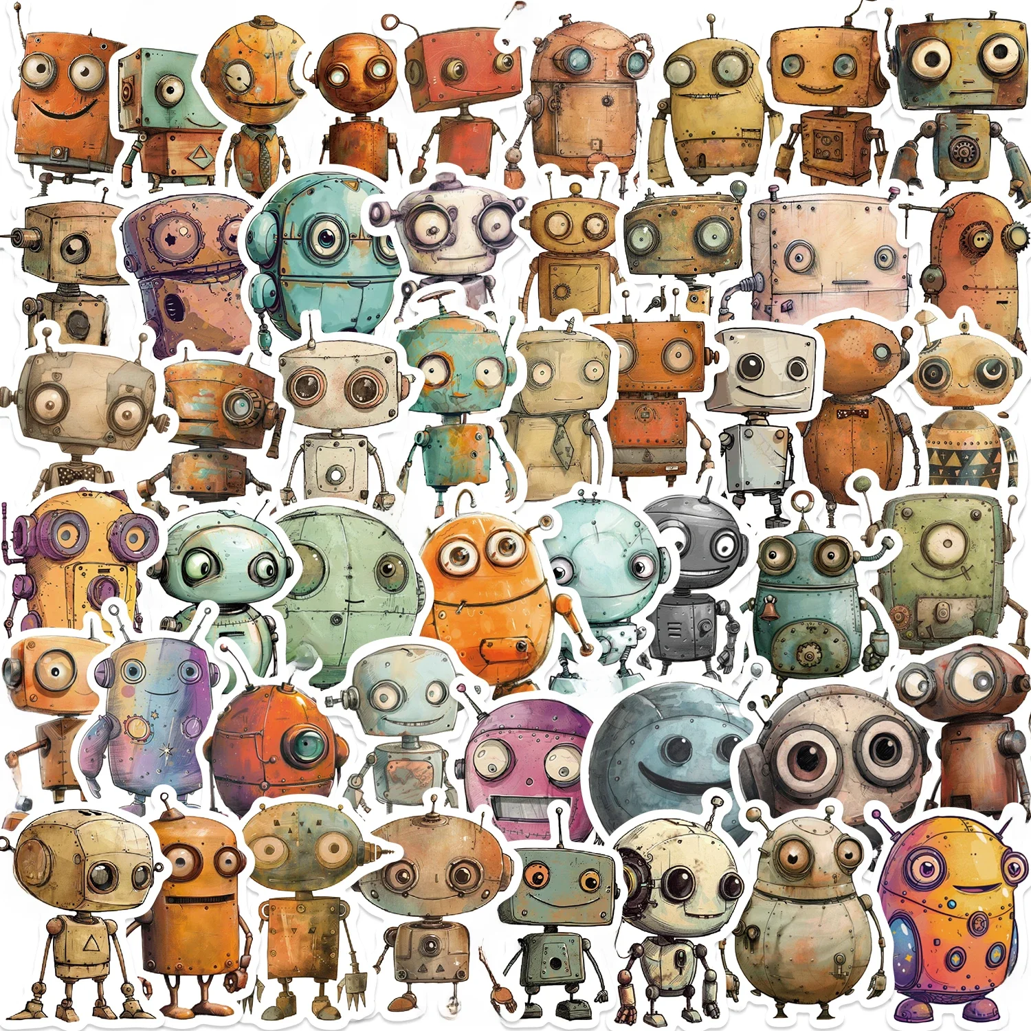 50 Stuks Grillige Robots Graffiti Sticker Voor Mobiele Telefoons Koelkasten Computers Decor Waterdichte Stickers Schattige Cartoon Stickers - afbeelding 2