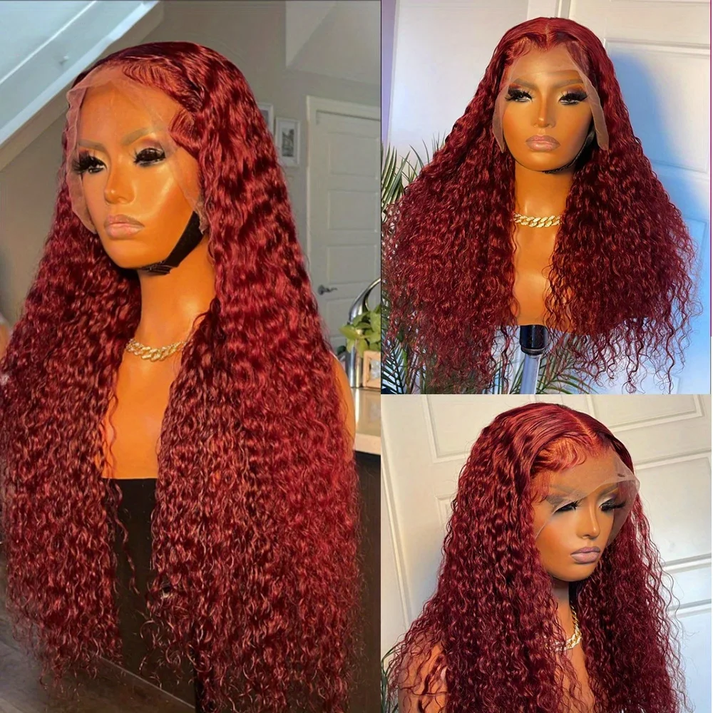 13x6 HD koronkowa peruka z ludzkich włosów 30 40 cali Burgundy 99J Burgundy Deep Wave 13x4 Frontal Red Curly Wigs Remy For Women choice