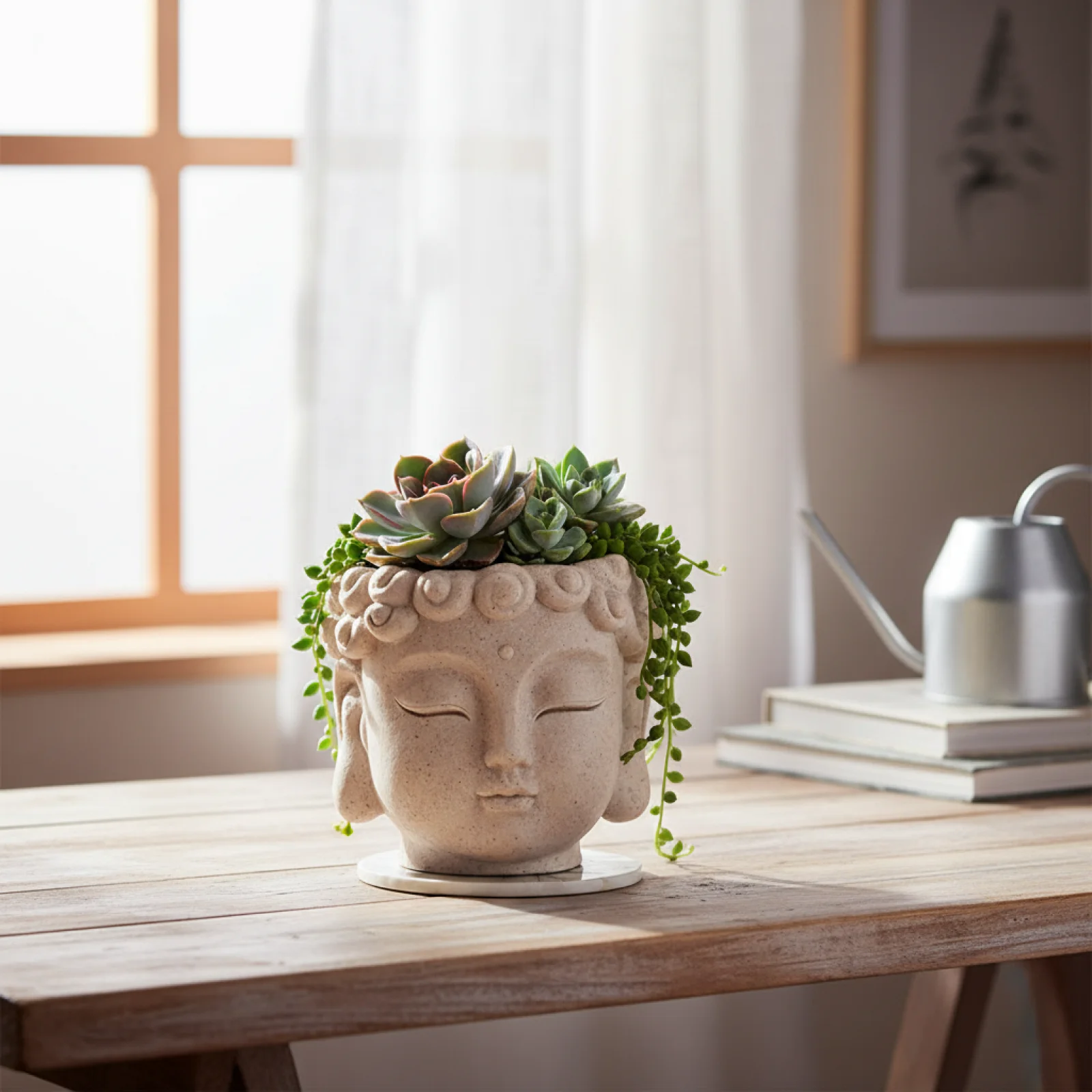 Buddha Head Flower Pot Bud Vase Planters Decors Sculpture Plant Containers for Table Centerpiece Home Office Desktop Kitchen