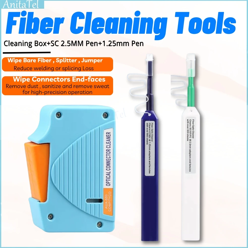 Fiber Optic Cleaning Box Optical Fiber Cleaner Pen Fiber Optical Cleaning Pen Tool 2.5mm LC MU 1.25mm SC/ST/FC Cleaner Cassette