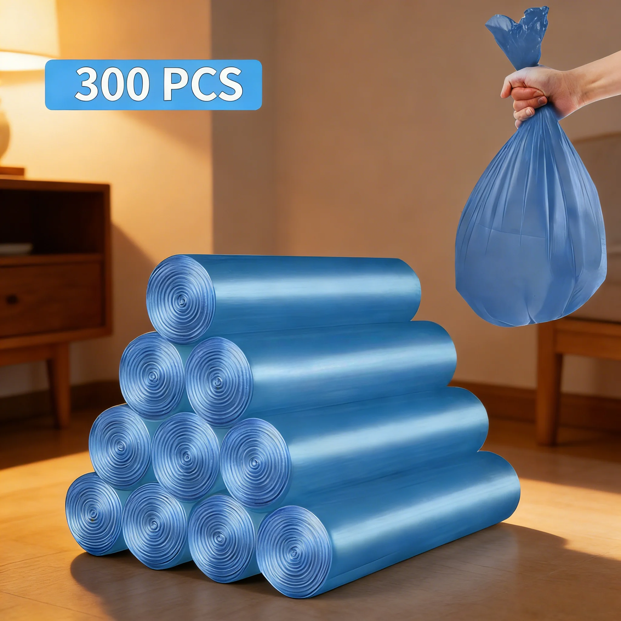 

Bulk Supply of 300 Blue Kitchen Garbage Bags - Easy Tie, Heavy Duty & Perfect for Home