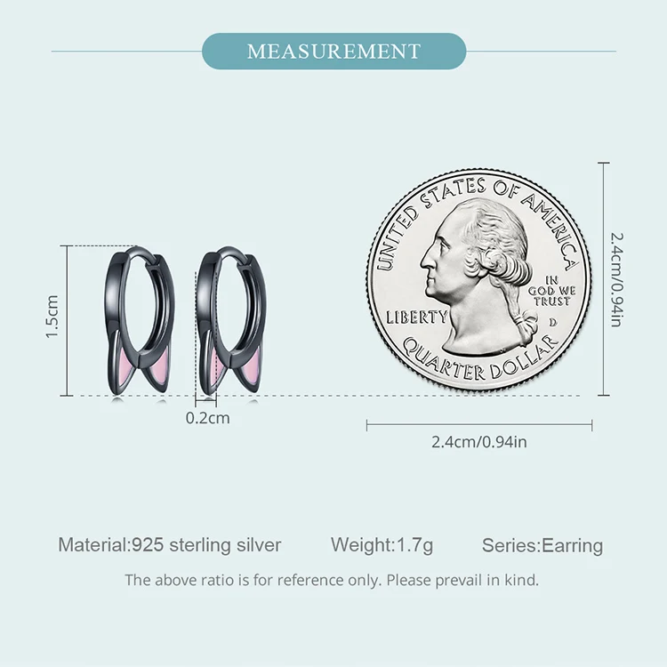 Bamoer S925 Sterling Silver Black cat\'s Claw Stud Earrings Cute Pink Cat\'s Ear Ear Buckle For Women Fine Jewelry Gift For Girl