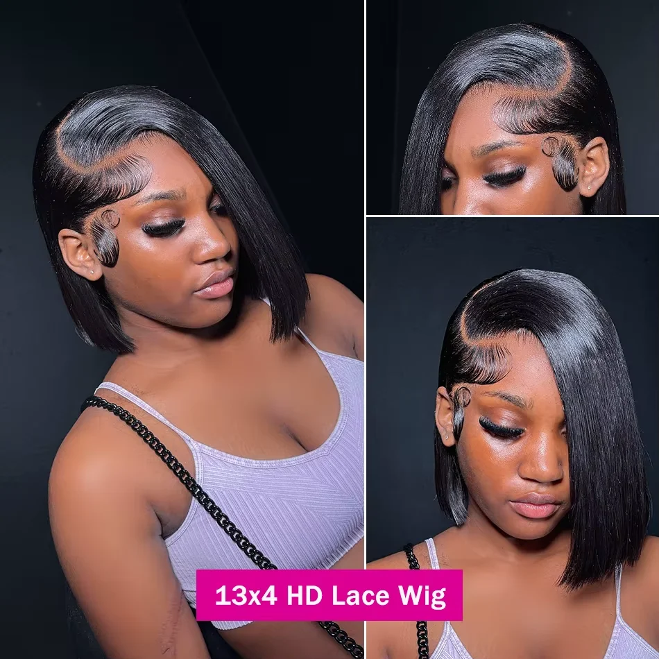 Parrucca brasiliana corta Bob 13x4 Bone Straight HD Trasparente 4x4 Parrucche per capelli umani Parrucca anteriore in pizzo brasiliano Parrucche Bob senza colla