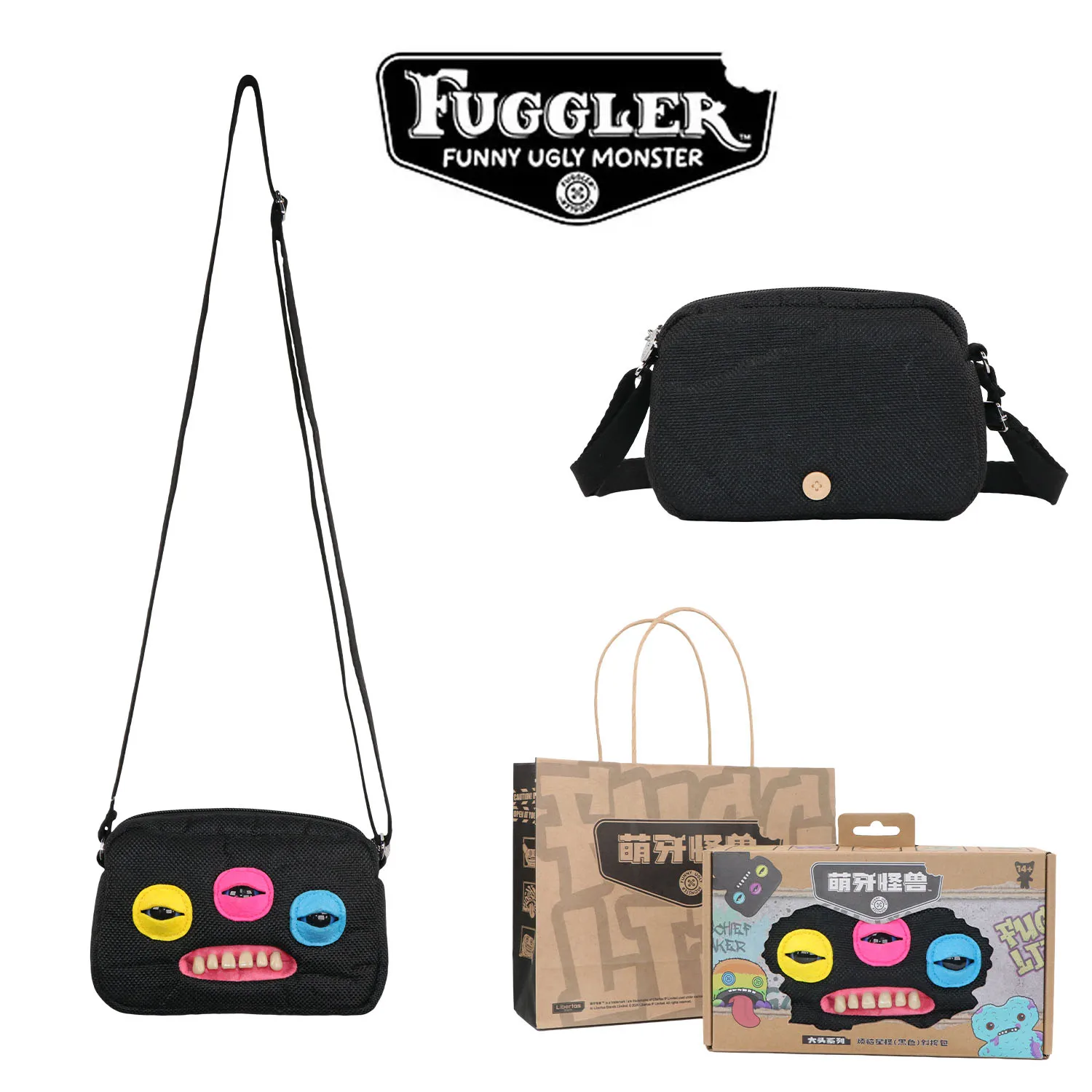 Fugglers Hässliches Zahnmonster Flauschige Umhängetaschen Niedliche Fugg Plüsch-Geldbörse Schulter-Rucksack Portemonnaie für Mädchen Jungen Cartoon-Tier 22CM