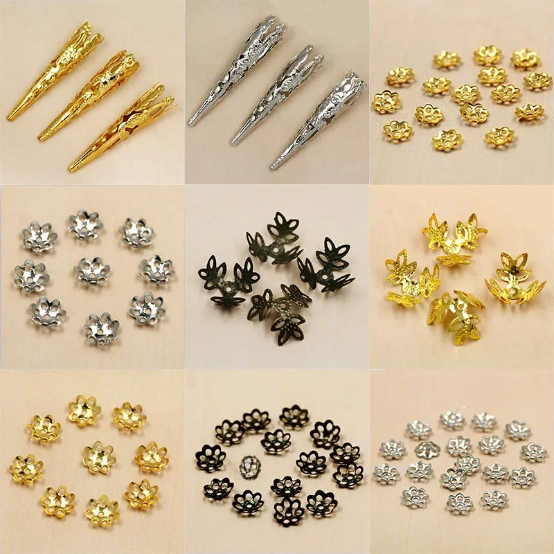 Wiele rozmiarów około 6 ~ 100 sztuk rod/złoty/brązowy Metal koraliki czapki komponenty do tworzenia biżuterii DIY bransoletka biżuteria ustalenia — zdjęcie 2