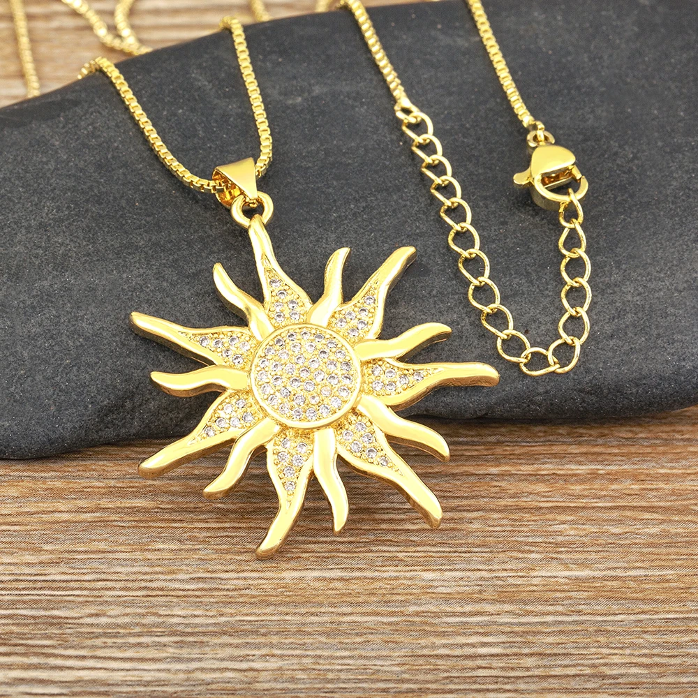 Nidin New Fashion Sun Shape Shiny Zircon Lucky Pendant Necklace 3 Styles For Women Punk Style Clavicle Chain Accessories Gifts