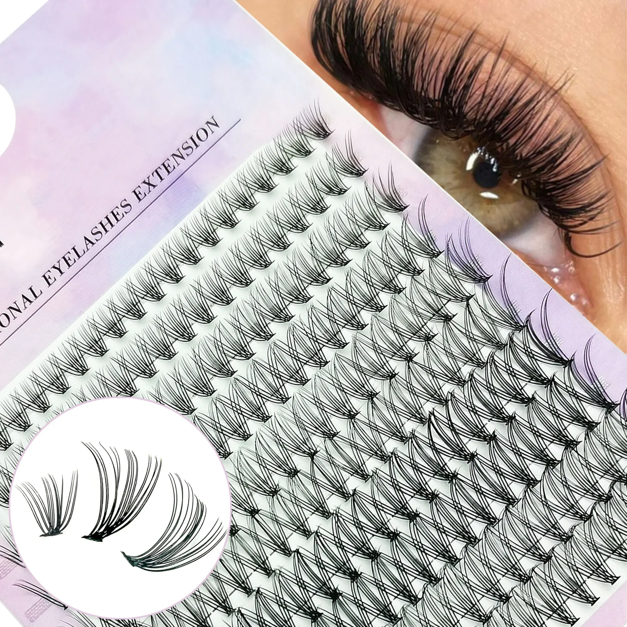 200 Clusters - 20 C/20 D/40 C/40 D/60 D/80 D D I Y False Eyelashes, Fluffy Natural 3 D Eyelash Extensions, 9-16 mm Mixed Length