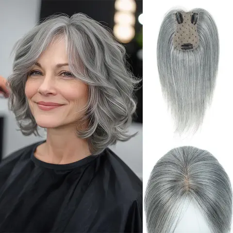 Real Human Hair Toppers for Women Daily 360° 3D Hair Pieces with Thinning Hair Upgrade Middle Part Clip in Bangs20, 25, 30, 35cm