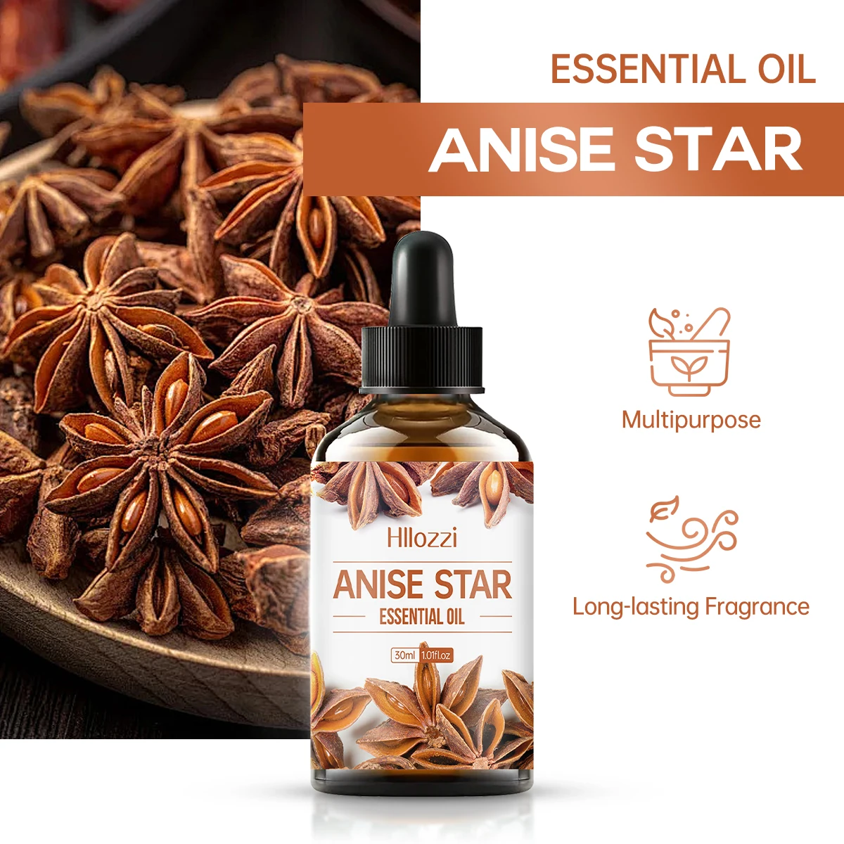 زيت اليانسون النجمي العطري بنكهة التوابل، مناسب لتدليك الجسم والعناية بالشعر.