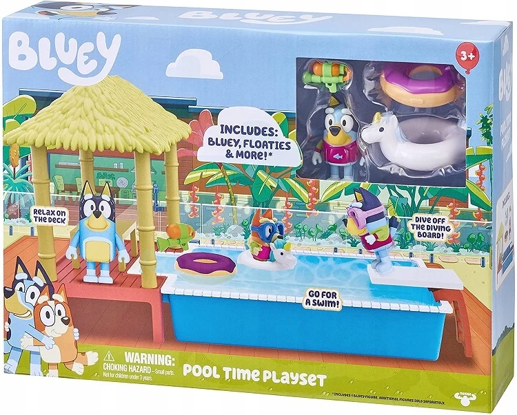 Moose Toys Bluey Pool Time Pool Pool Water Toy Party For Kids Action Figure Bluey and Friends Water Play Water Games