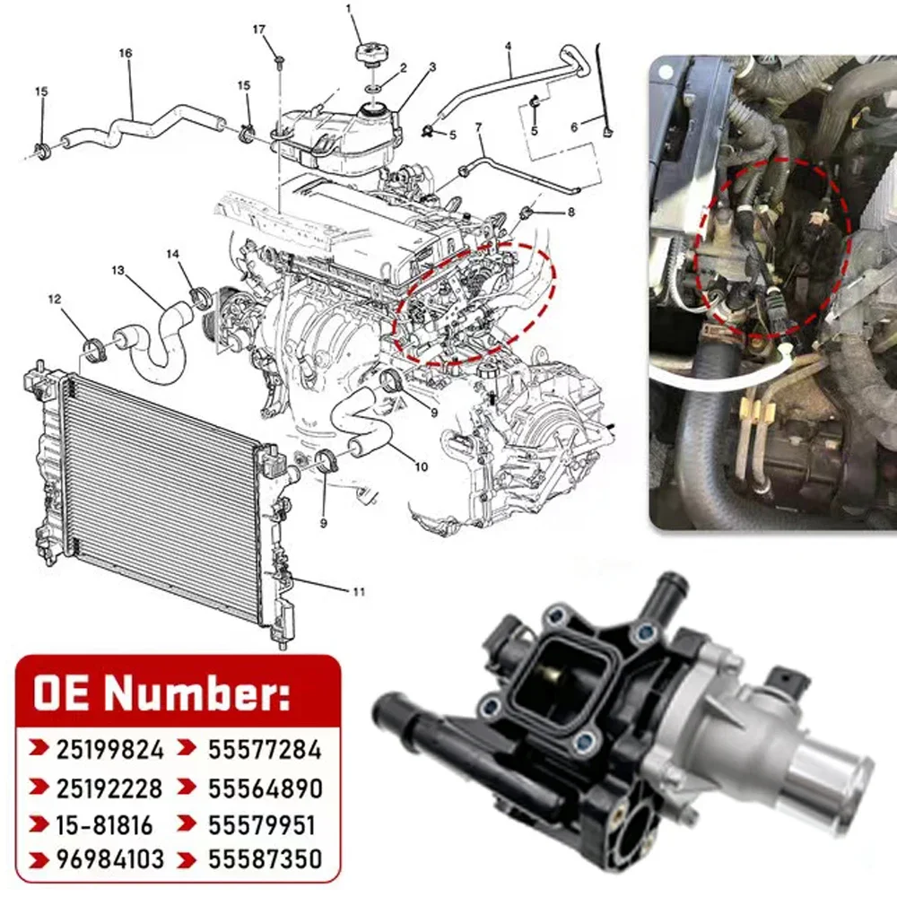 Oryginalna rura obudowy termostatu płynu chłodzącego silnik 25192228 pasuje do Chevrolet Sonic Cruze Tracker Trax 2011-2015 96984103 i 55578419 — zdjęcie 4