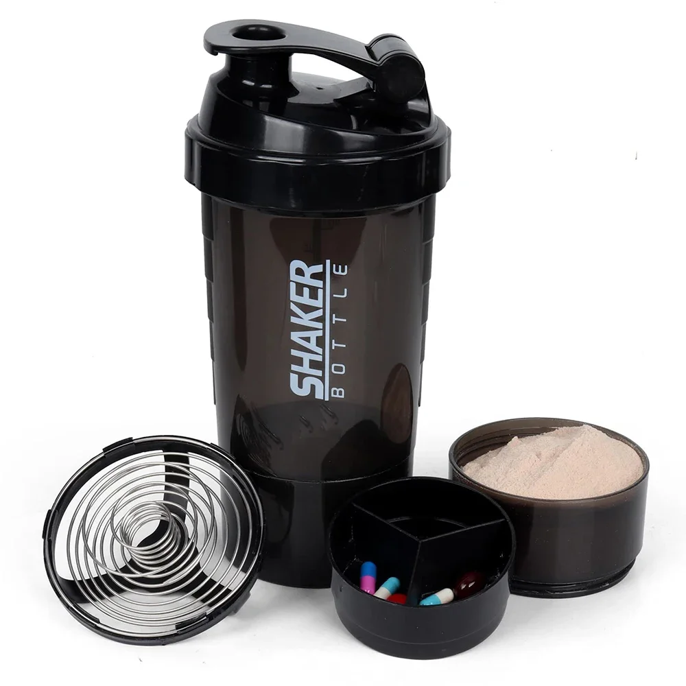 3 Lagen Shaker Protein Fles Poeder Shake Cup Water Fles Plastic Mixing Cup Body Building Oefenfles - afbeelding 2