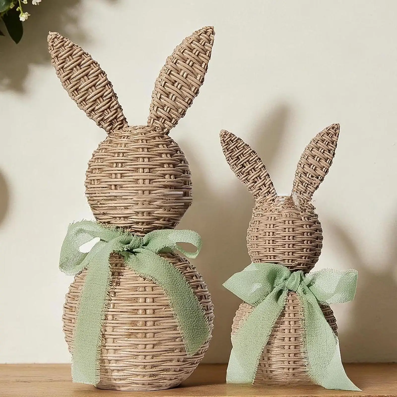 

2Pcs Easter Bunny Figurine easter decoration 2026 Woven Rabbit Ornament for Home Farmhouse Cabinet Room Office Holiday Party