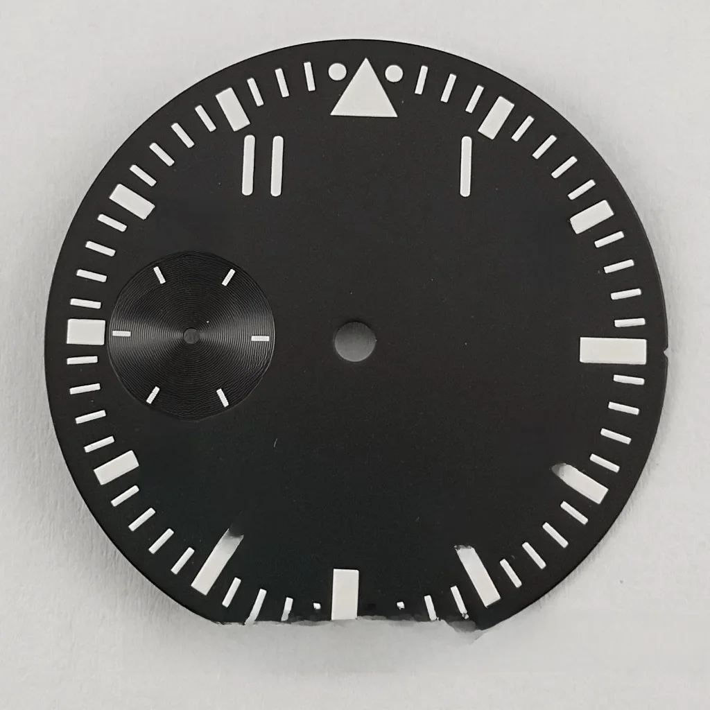 Tarcza zegarka Goutent 38.9mm, czarna, z zieloną luminescencją, pasuje do mechanizmów ETA 6497 lub ST3600. — zdjęcie 2
