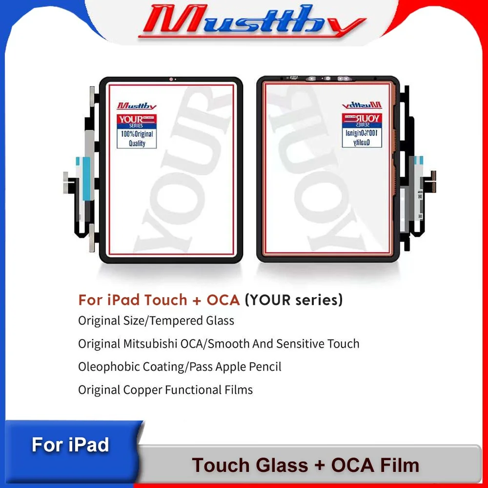 Musttby 2pcs 100% OEM Quality Touch Digitizer Glass With OCA for ipad pro 12.9 6 5 4 3 2 1th, pro 10.5, pro 9.7, pro11 Repairing