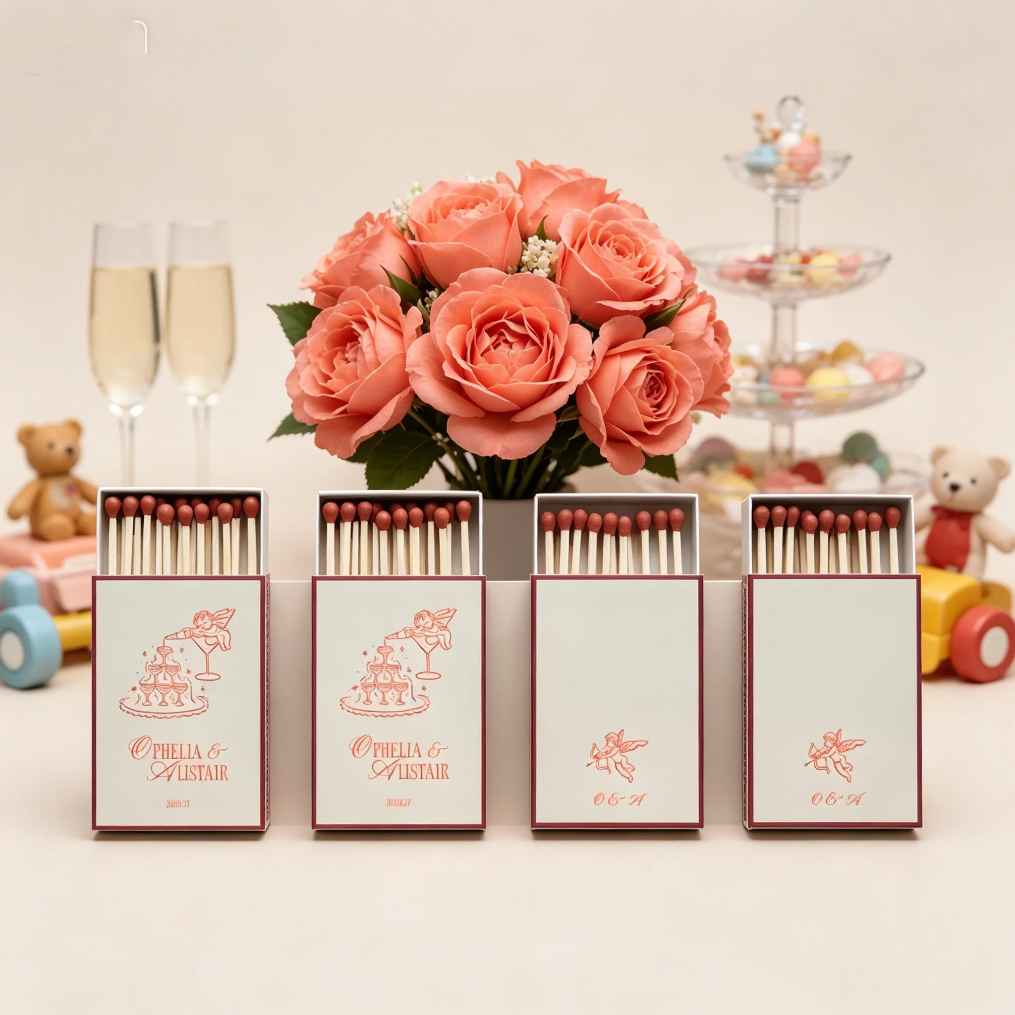 

Elegant Custom Bridal Shower Matchboxes, Unique Bachelorette & Wedding Party Favors for Guests