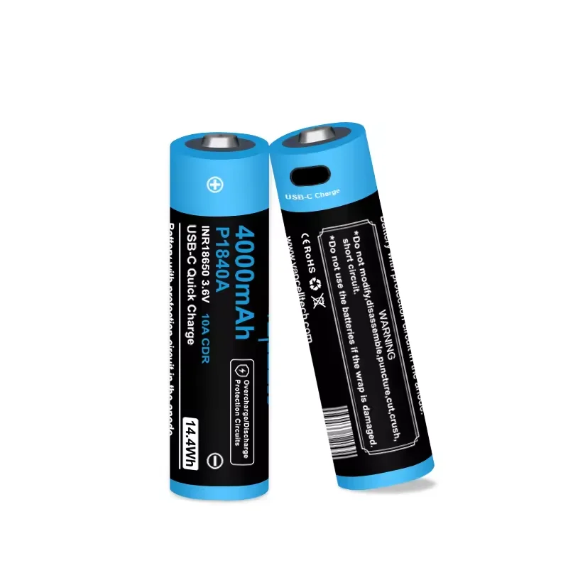 1-8pcs Original Vapcell P1840A 18650 Lithium Battery INR 18650 4000mAh 10A 3.6V USB-C Rechargeable Batteries For Flashlight