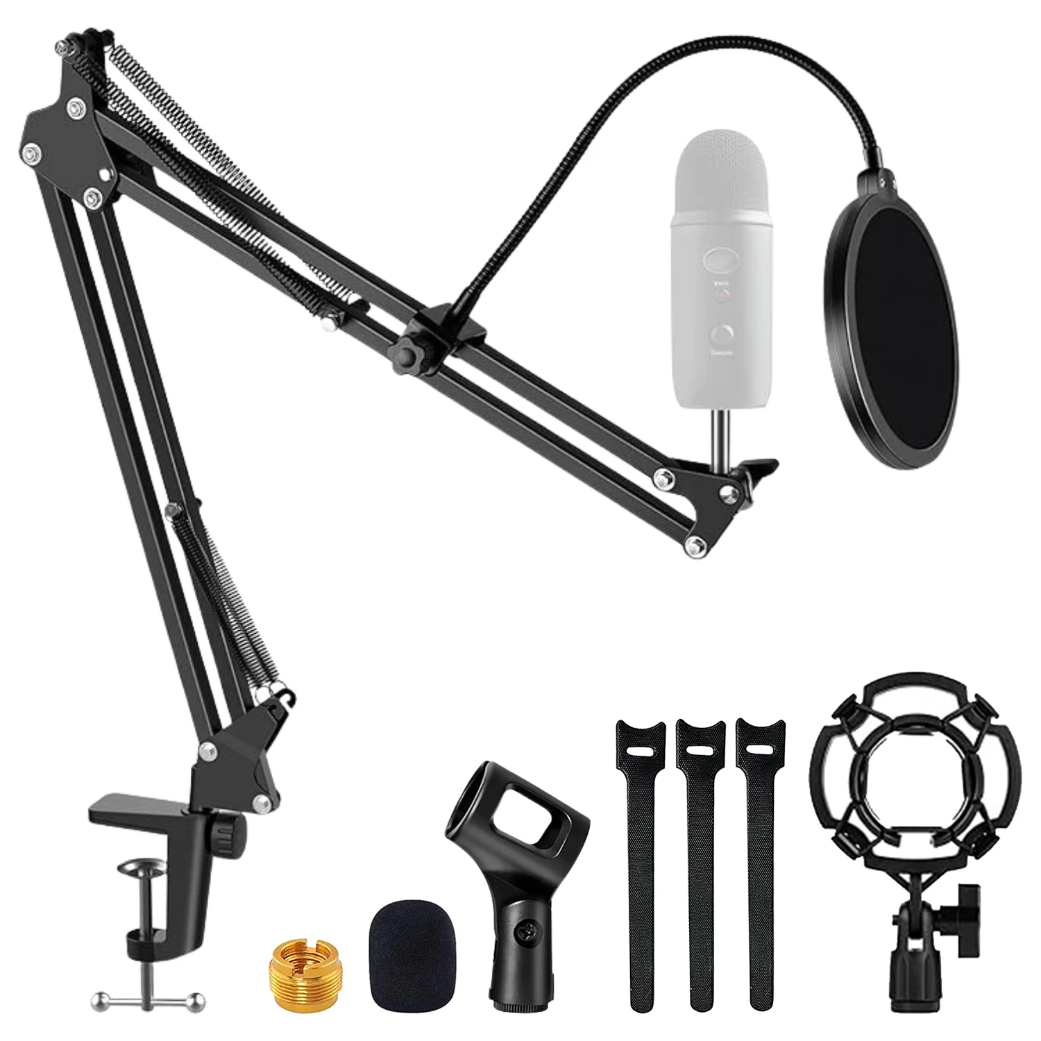 

5 Core Microphone Stand Suspension Desk Scissor Boom Arm 16" Shock Mount Pop Filter ARM SET 16