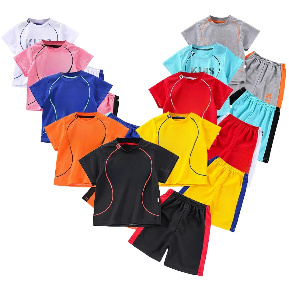Costume d'été à manches courtes pour enfants, ensemble de vêtements de Football et de basket-ball, maillot pour garçons et filles, séchage rapide, vêtements de sport respirants pour enfants