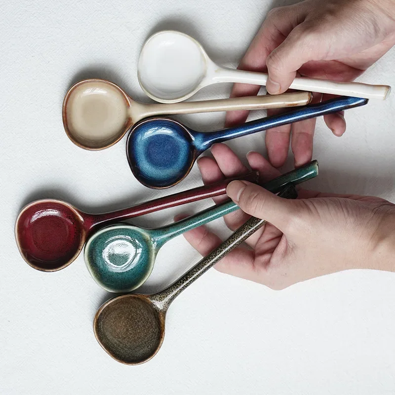 Japanese Ceramic Soup Spoon with Long Handle Creative Kitchen Cooking Utensil Tool for Tableware And Cooking