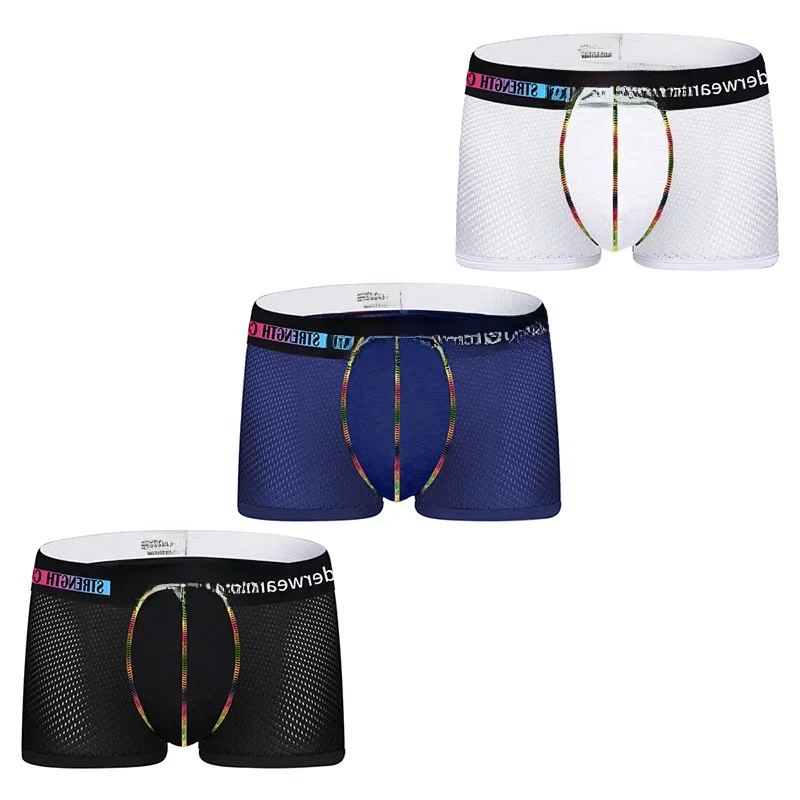 Boxer tendance pour jeunes hommes avec taille basse, ajusté et fesses levées. Nouvelle schéma de couleurs, bleu, noir et blanc.