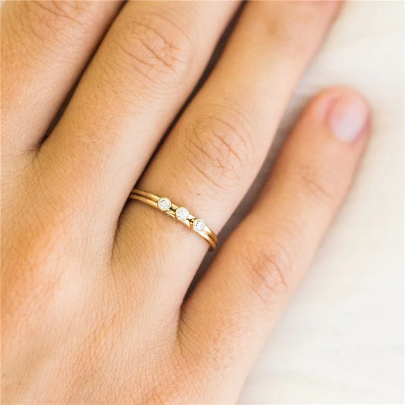 14K Gold Filled Triple Diamond Ring Knuckle Ring Minimalism Gold Cubic Zirconias Jewelry Boho Ring For Women