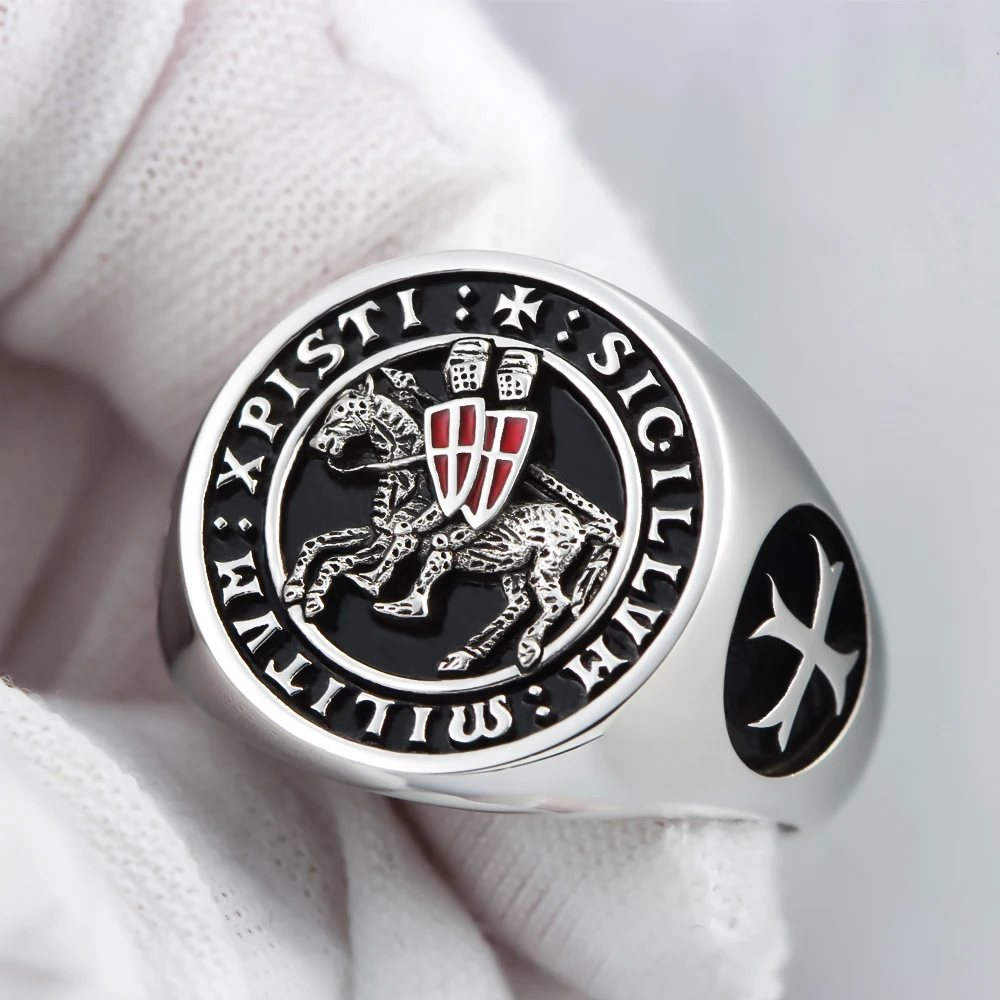 Knights Templar Crusader Shield Grand Master Sigillvm Militvm Xpisti Temple of Solomon Masonic Sterling Silver Ring