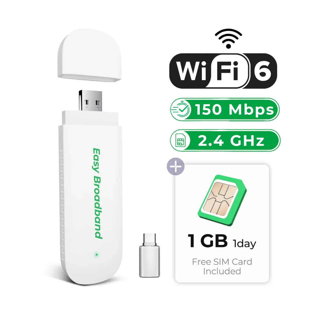 USB 4G LTE Modem with 1GB SIM Card Portable Internet Stick Mobile Hotspot Network Adapter Router Wireless USB Dongle WiFi 6