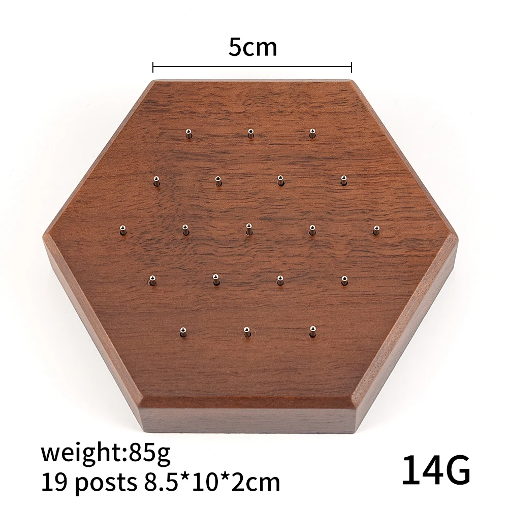 Hexagon Black Walnut Solid Wood Display Stand for 16G 14G Piercing Jewelry Modern Display Holder with 19 Holes