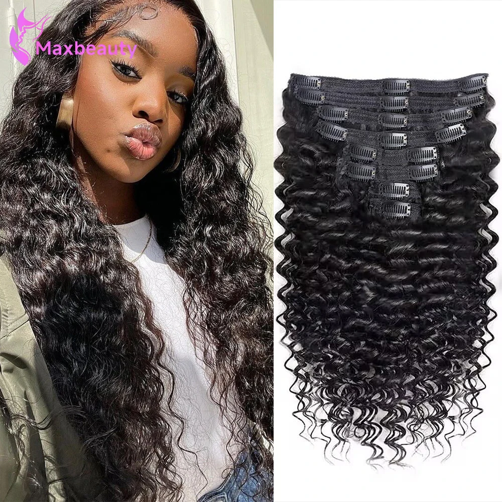 

Вьющиеся заколки для наращивания человеческих волос Глубокие вьющиеся заколки на всю голову для женщин Бразильские человеческие волосы Натуральный цвет 8 шт. с 18 зажимами