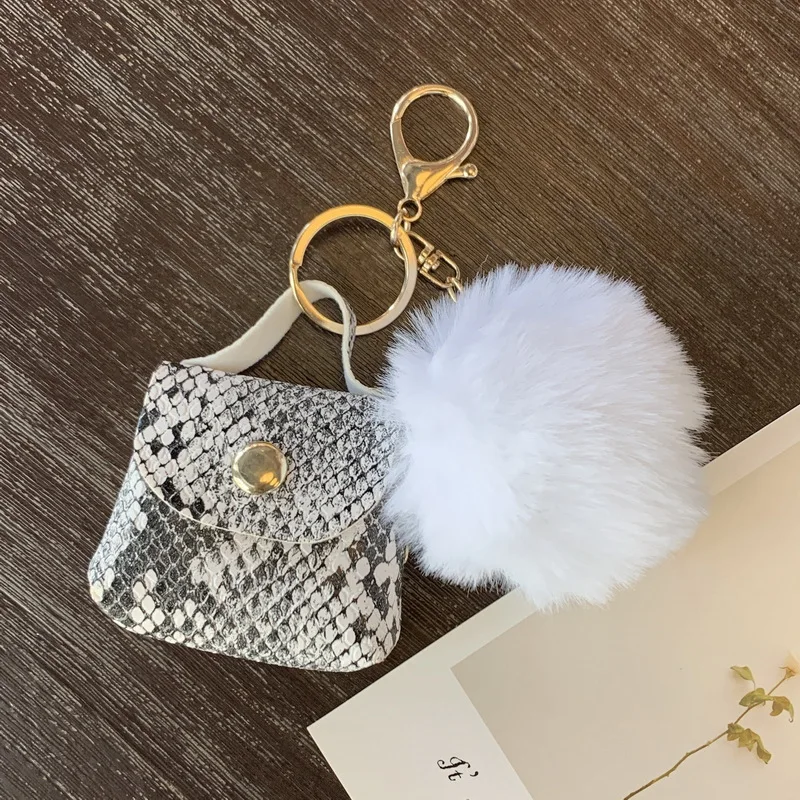 Python patterned mini bag+fur ball keychain luggage bag hanging decoration