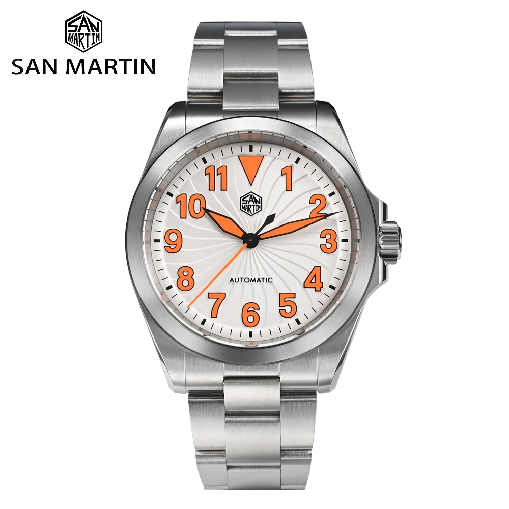 

San Martin 39.5mm Sport Pilot Watch Stainless Steel NH35 Automatic Mechanical Watches for Men Luminous Turbine Dial 10Bar SN0132