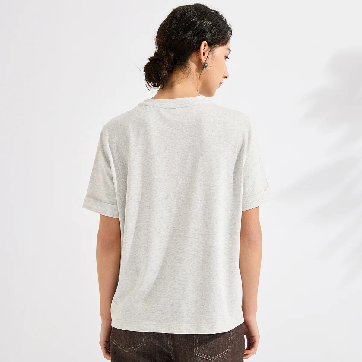 KL7613699 Elegant Lyocell Cotton Blend T-Shirt Women's Fashion Chain Trim Luxury Soft Female Summer Elegant Tee