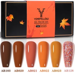 YOEllFELLOW-Verhéritage à Ongles Gel LED UV Semi Continu, Rose, Orange, Citrouille, Halloween, Cadeau de Noël, Automne, Hiver, Ensemble de 6 Pièces