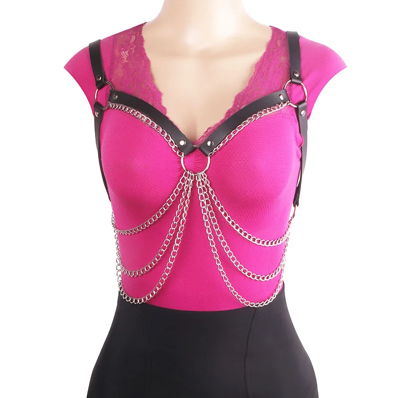 

Punk Fashion Leather Sexy Restrained Top Women's Bustier Upper Body Versatile Threaded Crop Top Streetwear Style