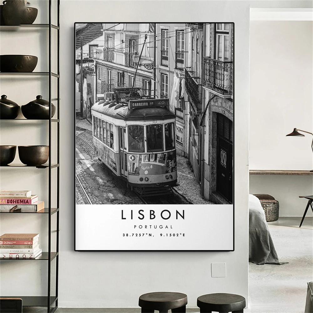 

Vintage City Lisbon Travel Print Lisbon Poster Wall Art Minimalist Photography Picture of Lisbon Portugal Canvas Painting Decor