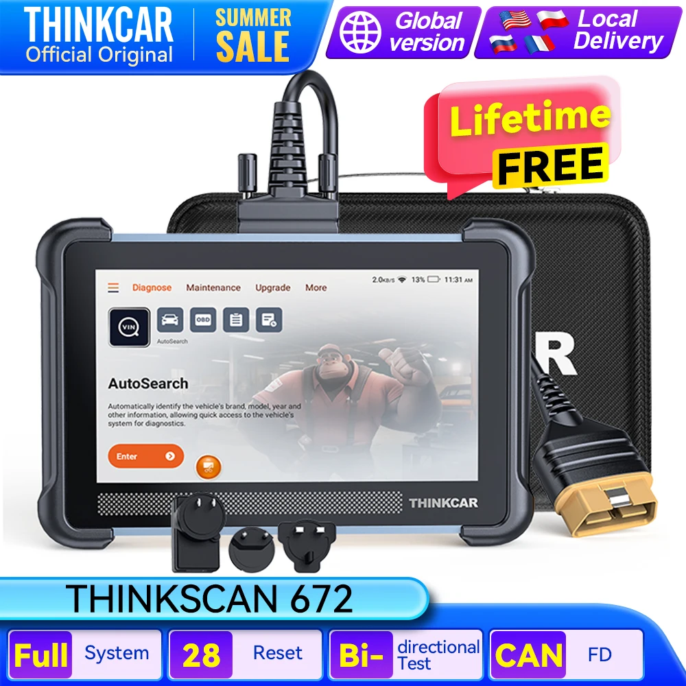 

THINKSCAN 672 Lifetime Free Auto OBD2 Scanner 28 Reset Actuator Test IMMO Brake Airbag Full System CANFD Car Diagnostic Tools