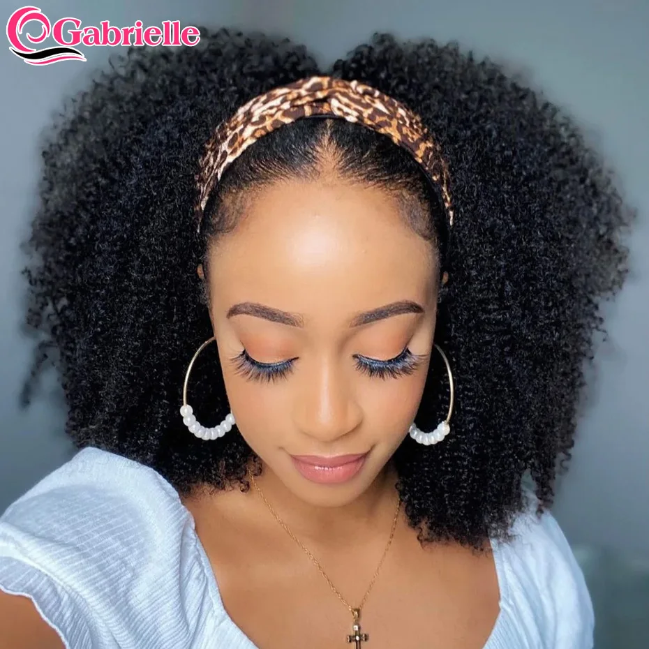 Afro Kinky Curly Headband Wigs for Women Cheap Glueless Human Hair Wigs 180% Density Brazilian Short Half Wigs Gabrielle